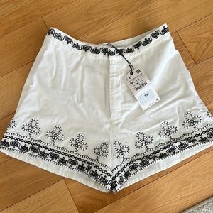 Brand new with tags Zara white linen shorts with black embroidery